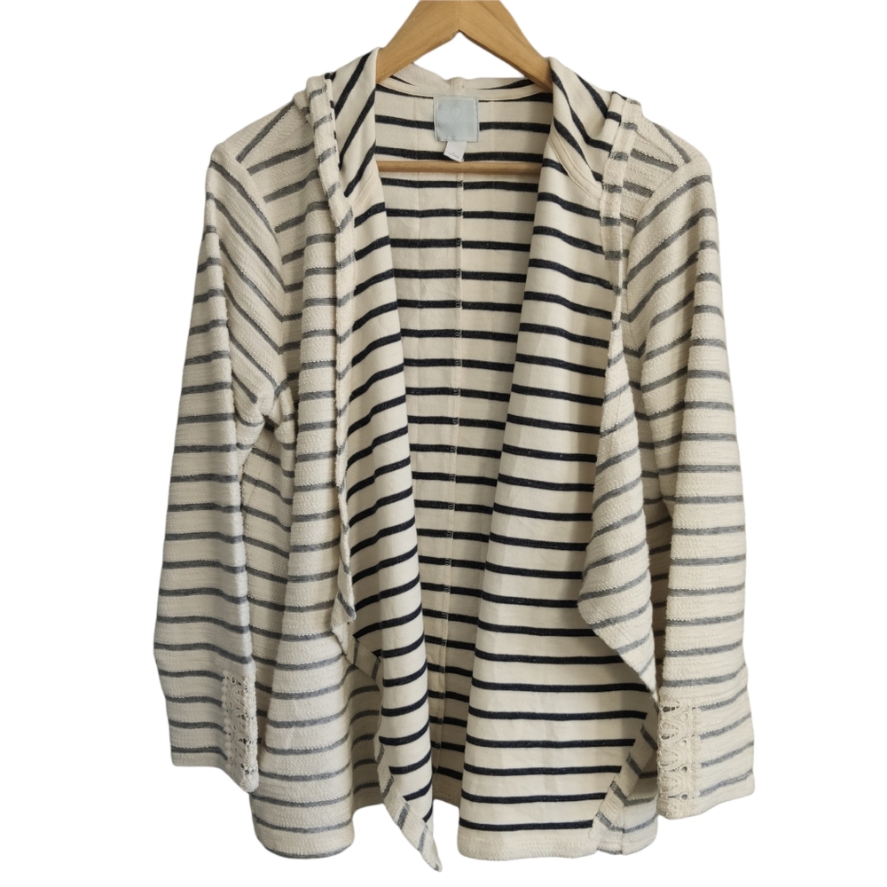 Sunday Reversed Stitched Hooded Waterfall Cardigan Sweater Size Large